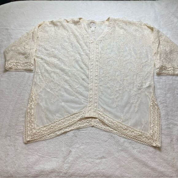 Chico's Cream/Beige Crochet and Mesh Semi Sheer Tunic Length Top Size 3 - Picture 1 of 15